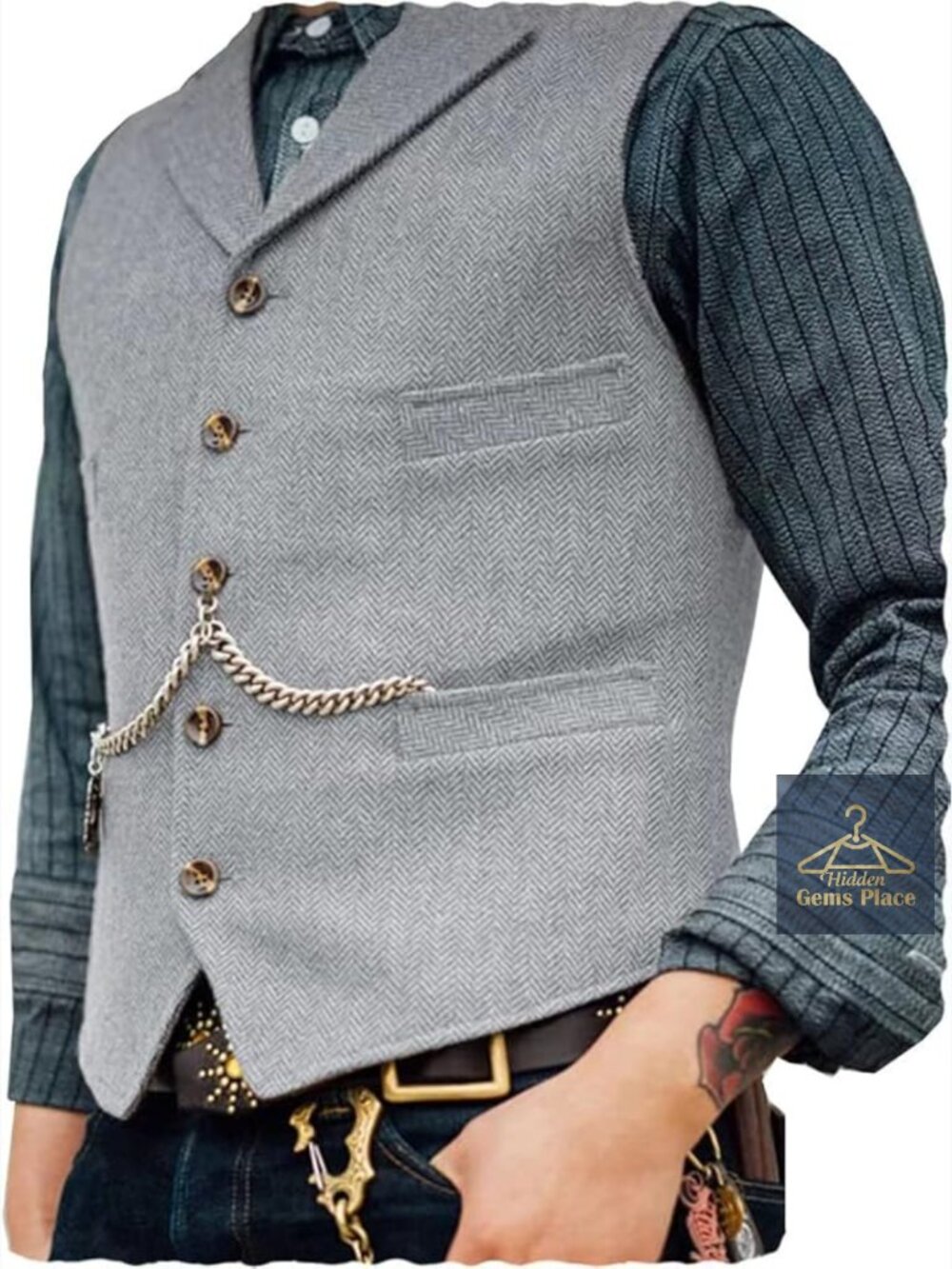 Men's Tweed Wool Herringbone Vest Suit Waistcoat Prom Wedding